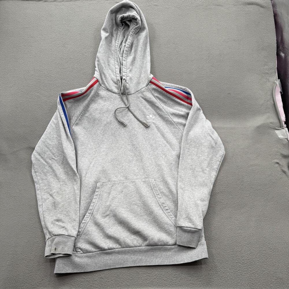 Adidas Originals Hoodie Mens Large Gray‎ Trefoil Stripe Sleeve Pullover